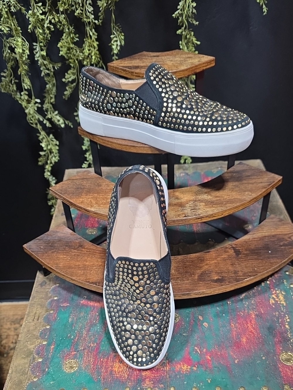 Vince Camuto Black Studded Slip-On Platform Sneakers